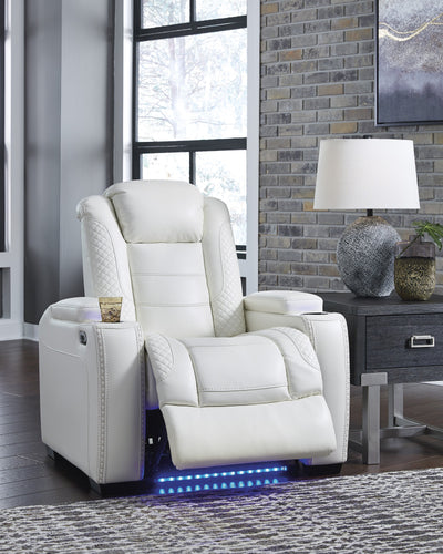 Party Time White LED Power Recliner with Adjustable Headrest
