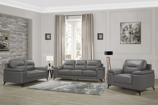 Mischa Dark Gray Top-Grain Leather Living Room Set