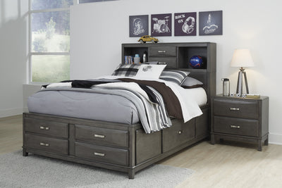 Caitbrook Gray Full Bookcase Storage Bed