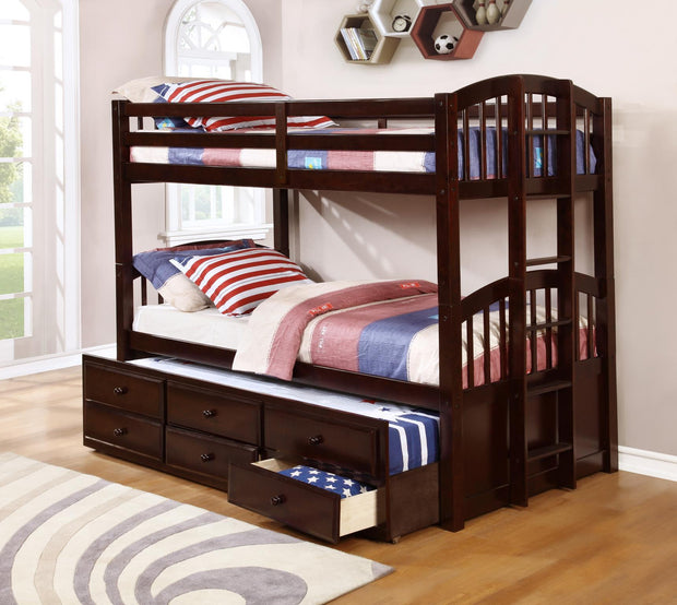 Menlo Espresso Twin Over Twin Bunk Bed with Storage Drawers and Twin Trundle