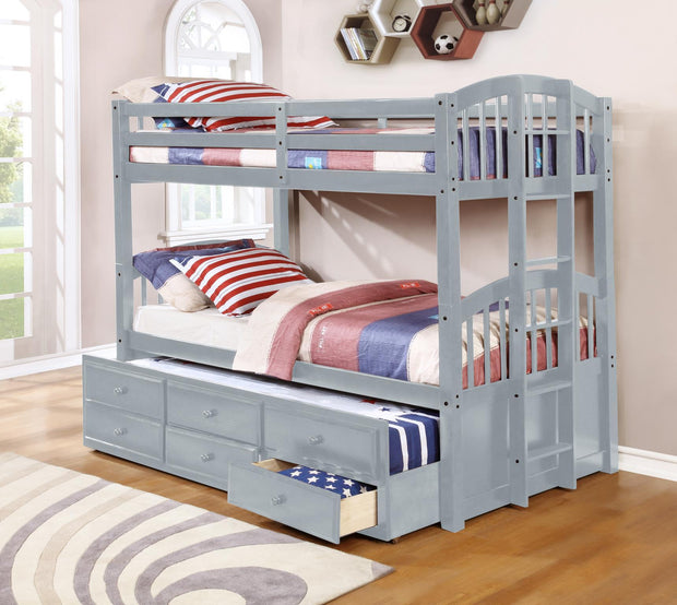 Menlo Gray Twin Over Twin Bunk Bed with Storage Drawers and Twin Trundle