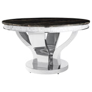 Anchorage Round Dining Table Chrome and Black Marble + 4 Chair