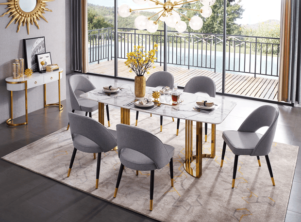 Dubai Gold Metal Marble Dining Set With 6Pc Chair