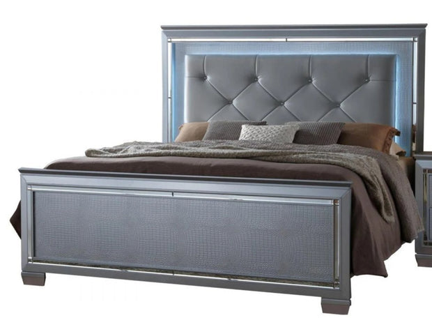 Lillian Silver LED King Panel Bed
