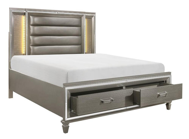 Tamsin Metallic Silver/Gray Queen LED Storage Platform Bed