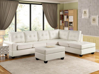 Heights White Faux Leather Reversible Sectional with Storage Ottoman ***