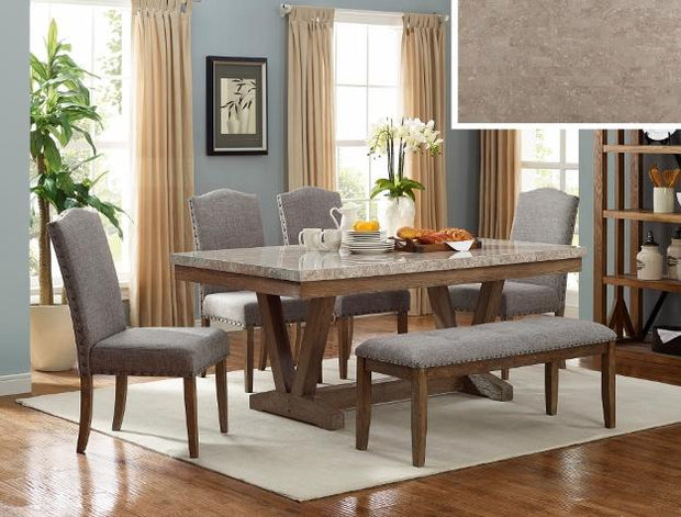 Vesper Brown/Gray Real Marble Rectangular Dining Table