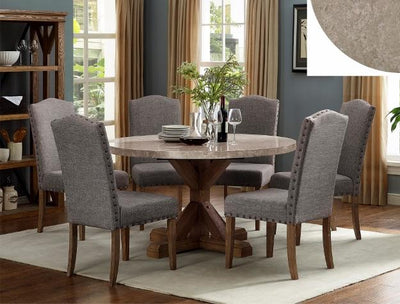 Vesper Brown/Gray Real Marble Round Dining Set