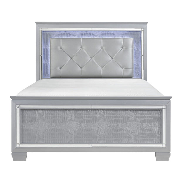 Allura Silver LED Queen Panel Bed