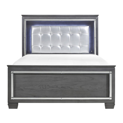 Allura Gray LED King Panel Bed