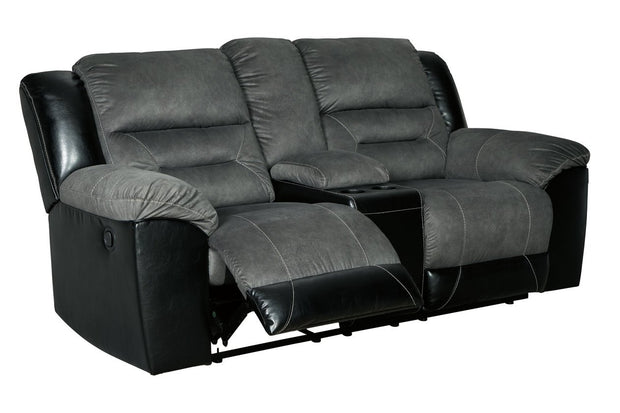 Earhart Slate Reclining Loveseat with Console