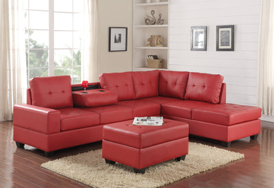 Heights Red Faux Leather Reversible Sectional with Storage Ottoman ***