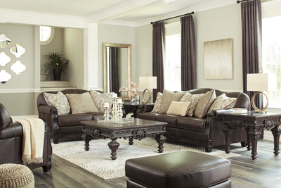 Embrook Chocolate Leather Living Room Set