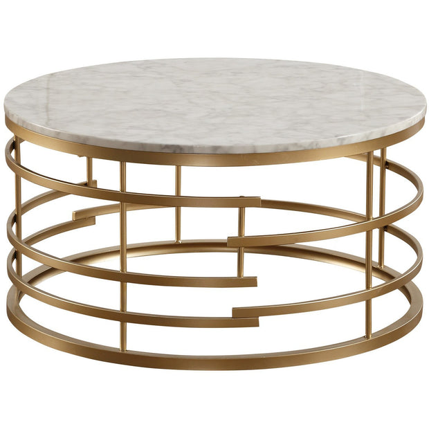 Brassica Gold Faux Marble-Top Round Cocktail Table