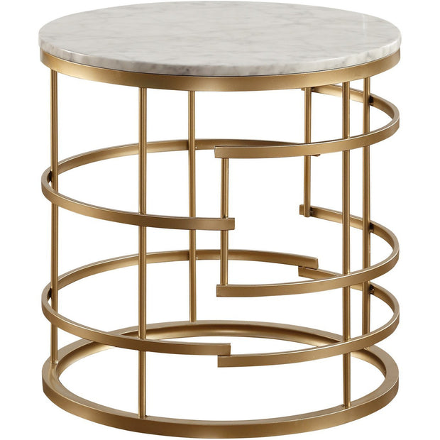 Brassica Gold Faux Marble-Top Round End Table