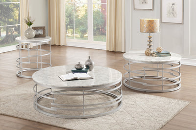 Brassica Silver Faux Marble-Top Round Cocktail Table