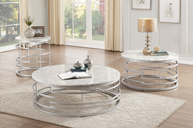 Brassica Silver Faux Marble-Top Round End Table