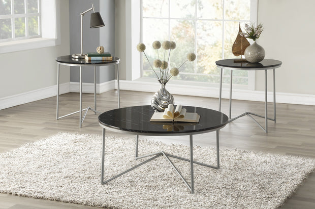Perivale Black 3-Piece Faux Marble-Top Occasional Table Set