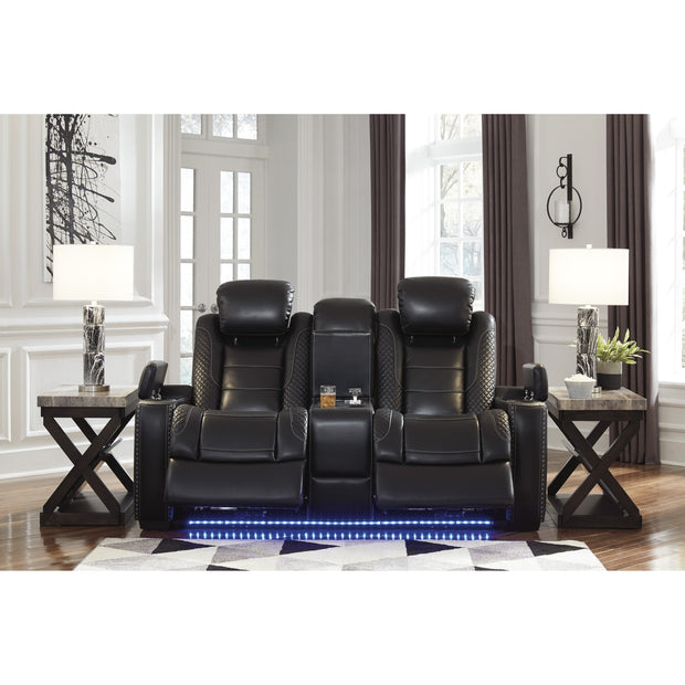 Party Time Midnight LED Power Reclining Loveseat with Adjustable Headrest