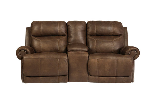 Austere Brown Power Reclining Loveseat with Console