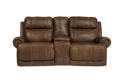 Austere Brown Reclining Loveseat with Console