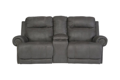 Austere Gray Power Reclining Loveseat with Console