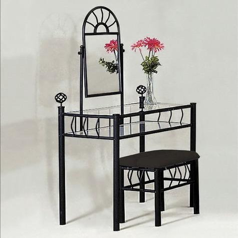 black metal dressing table 2432 2-Piece Metal Vanity Set With Glass Top Black