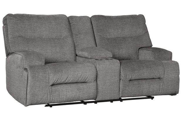 Coombs Charcoal Reclining Loveseat with Console