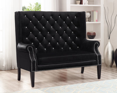 Odina Velvet Black High Back Loveseat