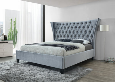 Gabriella Velvet Gray King Upholstered Platform Bed