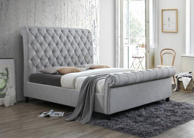 Kate Gray Upholstered Queen Sleigh Platform Bed