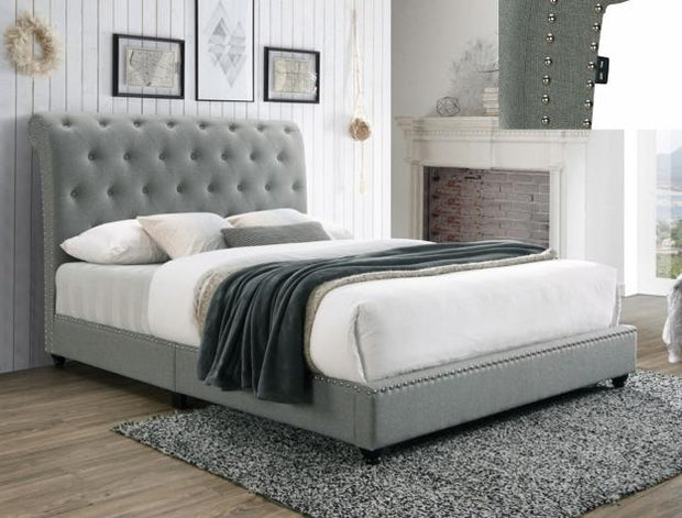 Janine Gray King Upholstered Platform Bed with USB Port