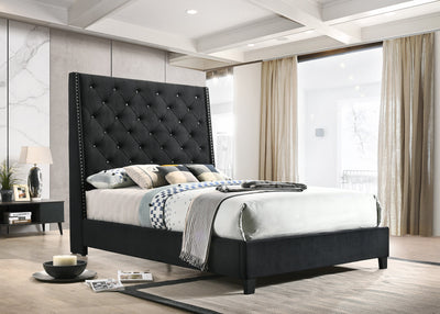 Chantilly Velvet Black Upholstered Queen Bed