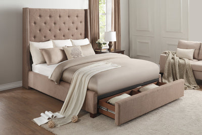 Fairborn Brown Tufted Full Platform Bed with Storage Footboard