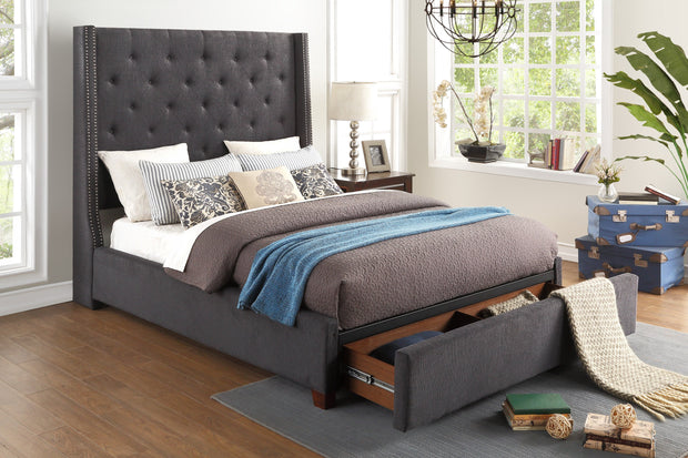 Fairborn Gray Tufted Full Platform Bed with Storage Footboard