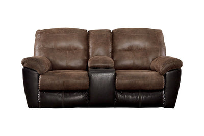 Follett Coffee Reclining Loveseat with Console