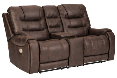 Yacolt Walnut Power Reclining Loveseat with Console