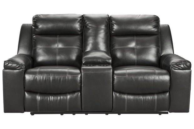 Kempten Black Reclining Loveseat with Console