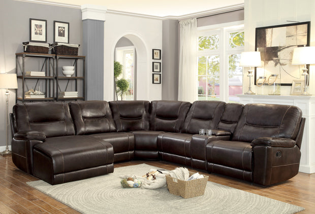 Columbus Brown Reclining LAF Chaise Sectional