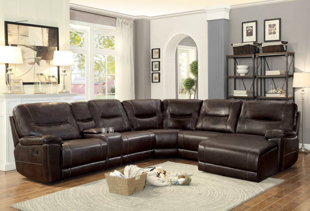 Columbus Brown Reclining RAF Chaise Sectional