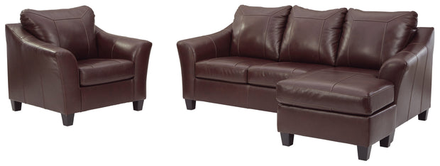 Fortney Mahogany Leather Living Room Set