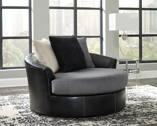 Jacurso Charcoal Oversized Swivel Accent Chair