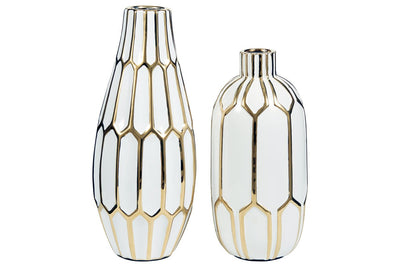 Mohsen Gold Finish/White Vase (Set of 2)