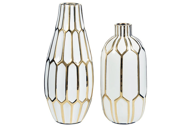 Mohsen Gold Finish/White Vase (Set of 2)