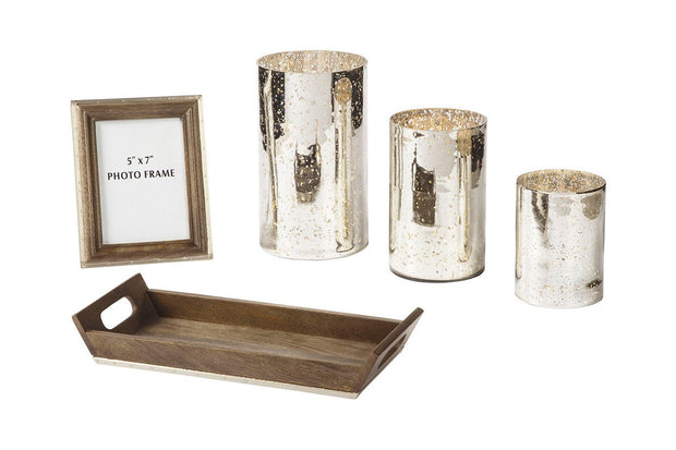 Dexton Brown/Silver Finish Accessory Set (Set of 5)