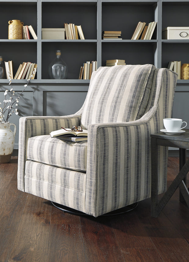 Kambria Ivory/Black Swivel Glider Accent Chair