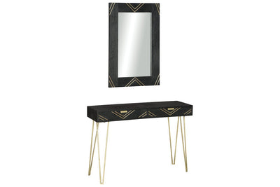 Coramont Black/Gold Finish Console Table with Mirror