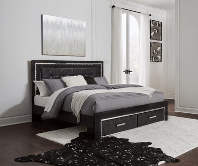 Kaydell Black LED King Storage Panel Bed