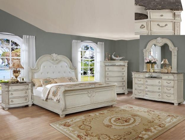 Stanley Antique White Queen Sleigh Bed