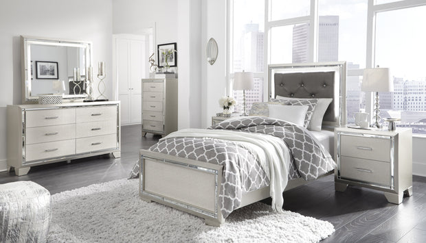 Lonnix Silver Youth LED Upholstered Panel Bedroom Set